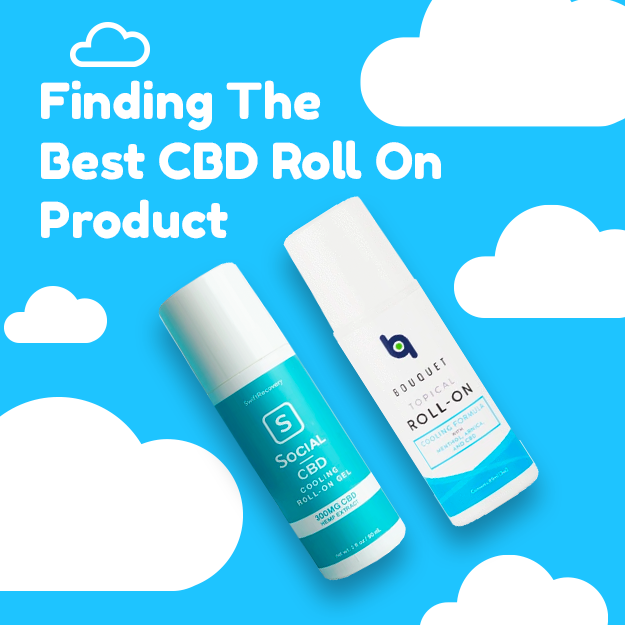 Bouquet CBD Roll On Rub and Social CBD Cooling Roll On CBD Gel floating in the clouds