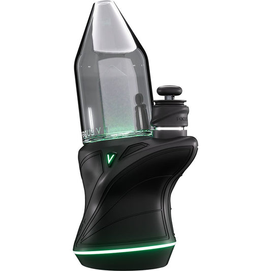 Black and green electronic device on a white background