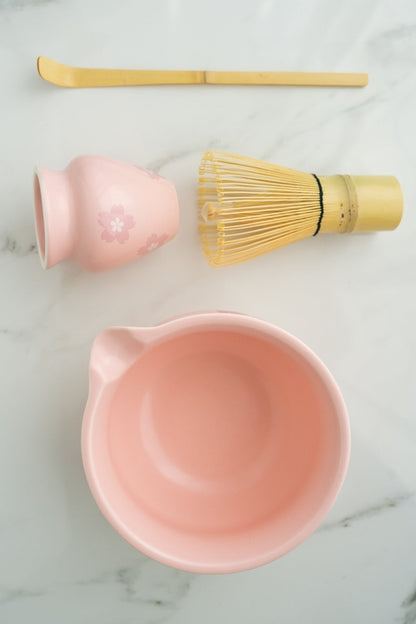 Matcha Tea Ceremony Set –  Pink Traditional 4-Piece Japanese Kit