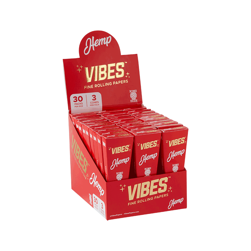VIBES - King Size Cones Vibes Rolling Papers Hemp (Red) 160pk coneks