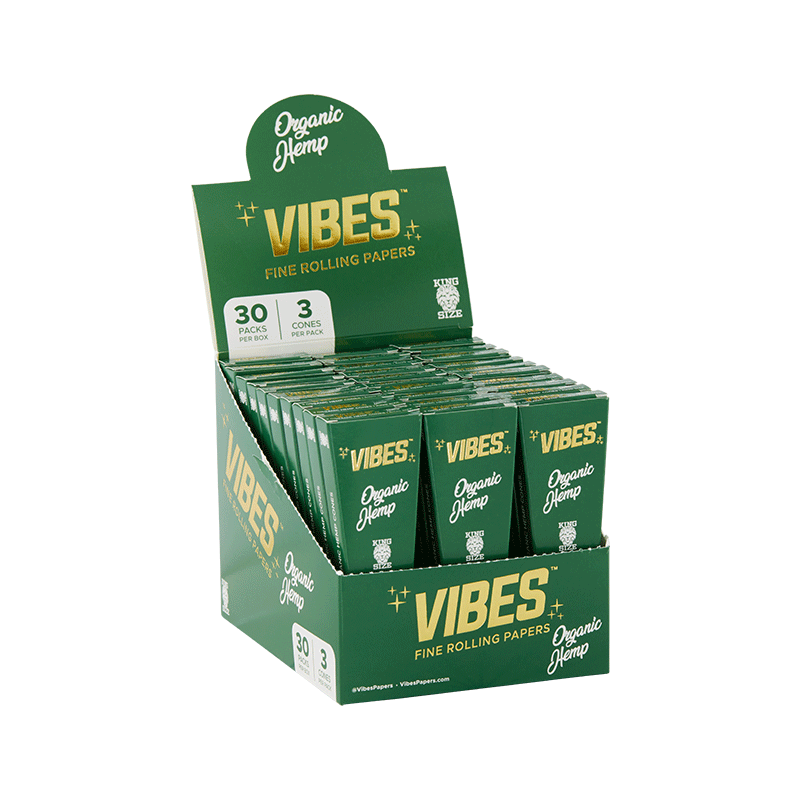 VIBES - King Size Cones Vibes Rolling Papers Organic Hemp (Green) 160pk coneks