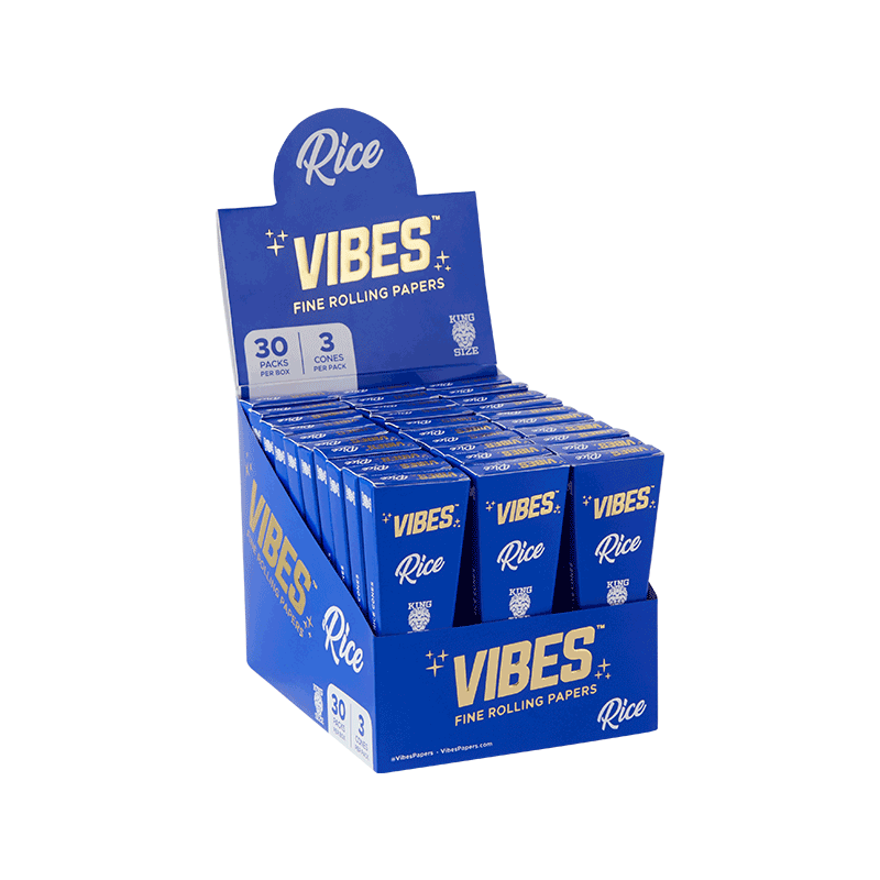 VIBES - King Size Cones Vibes Rolling Papers Rice (Blue) 160pk coneks