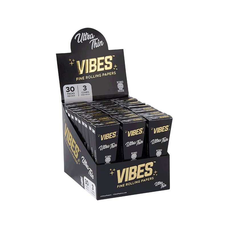 VIBES - King Size Cones Vibes Rolling Papers Ultra Thin (Black) 160pk coneks