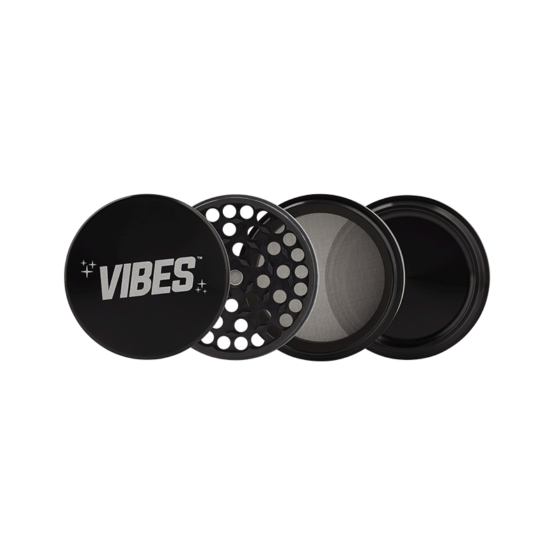 Vibes 4-Piece Grinder Grinders : Aluminum Vibes Rolling Papers 2.5"(63mm) Black 4pc