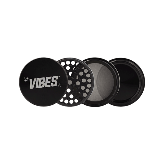 Vibes 4-Piece Grinder Grinders : Aluminum Vibes Rolling Papers 2.5"(63mm) Black 4pc