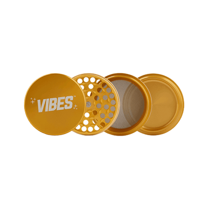 Vibes 4-Piece Grinder Grinders : Aluminum Vibes Rolling Papers 2.5"(63mm) gld 4pc