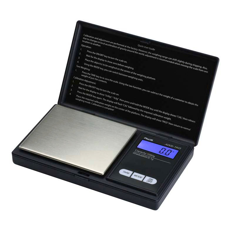 AWS 1000 Digital Pocket Scale - 1Kg Accessories : Scales American Weigh 1000g Black 
