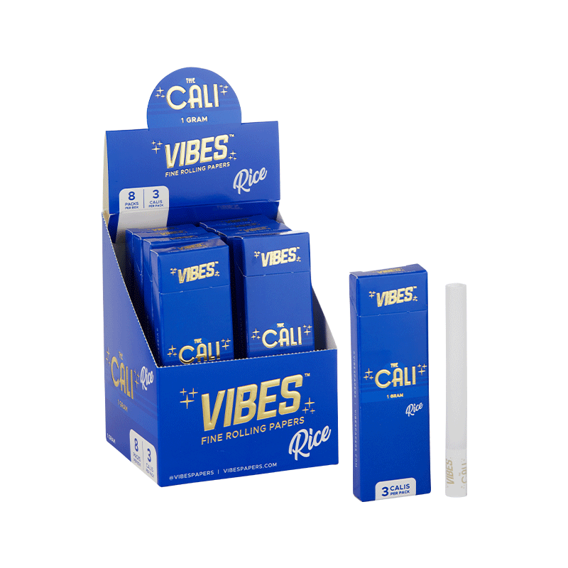 VIBES The Cali - 1 Gram Box Papers, Cones, and Wraps : Cones Vibes Rolling Papers 24pk Rice (Blue) cali1g