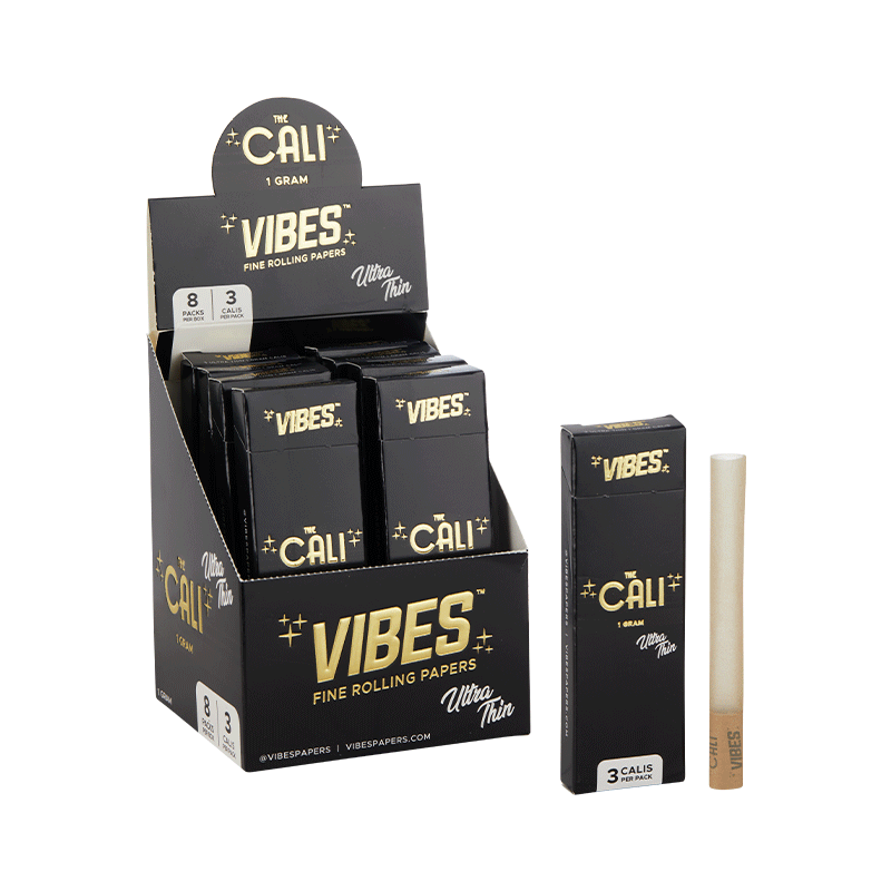 VIBES The Cali - 1 Gram Box Papers, Cones, and Wraps : Cones Vibes Rolling Papers 24pk Ultra Thin (Black) cali1g