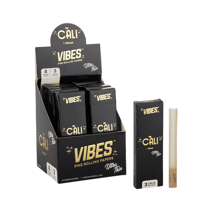 VIBES The Cali - 1 Gram Box Papers, Cones, and Wraps : Cones Vibes Rolling Papers 24pk Ultra Thin (Black) cali1g