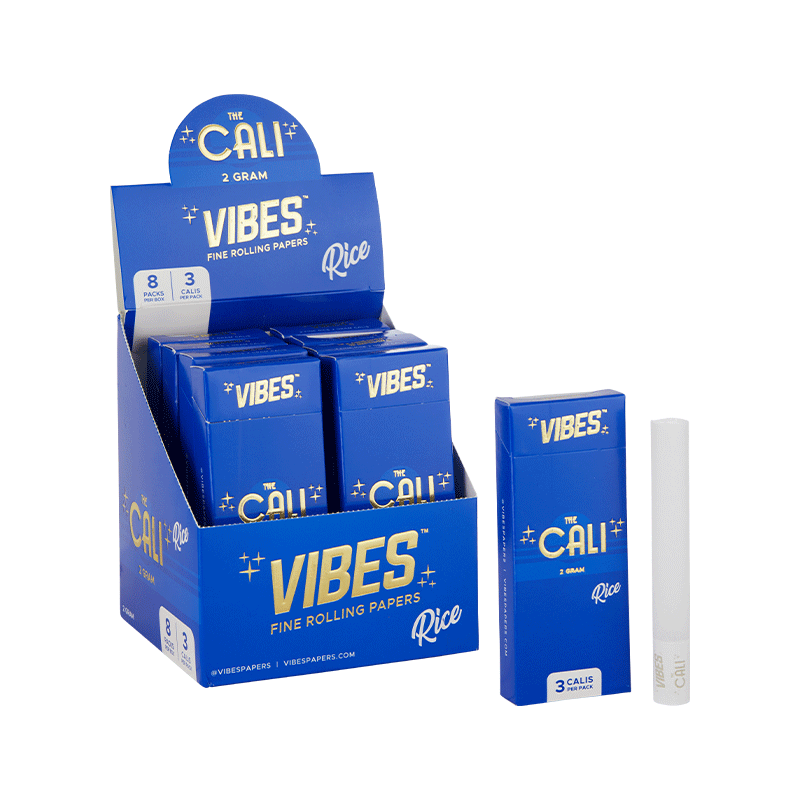 VIBES The Cali - 2 Gram Box Papers, Cones, and Wraps : Cones Vibes Rolling Papers 24pk Rice (Blue) cali2g
