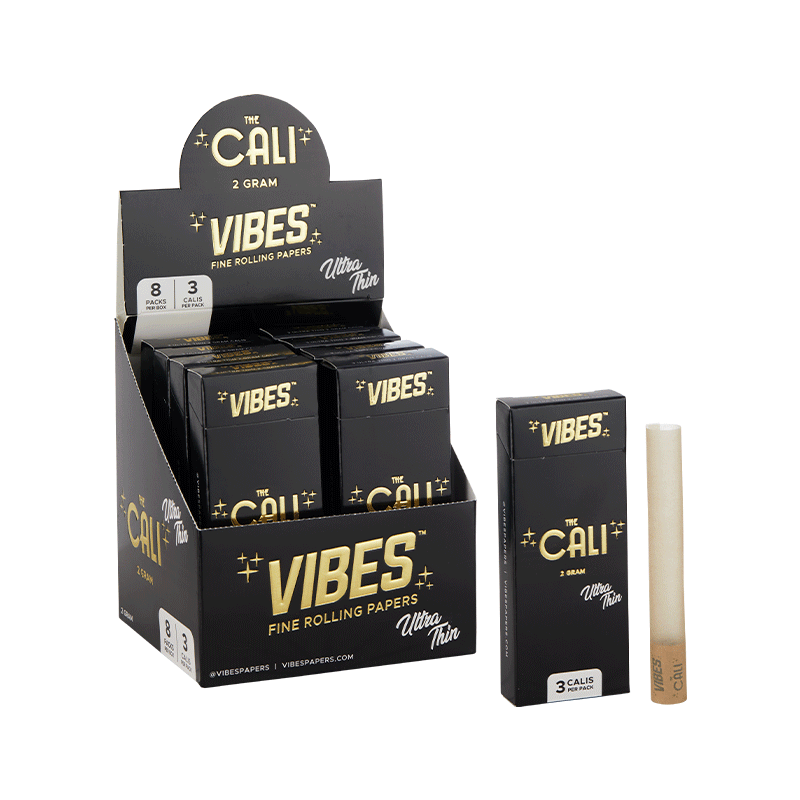 VIBES The Cali - 2 Gram Box Papers, Cones, and Wraps : Cones Vibes Rolling Papers 24pk Ultra Thin (Black) cali2g