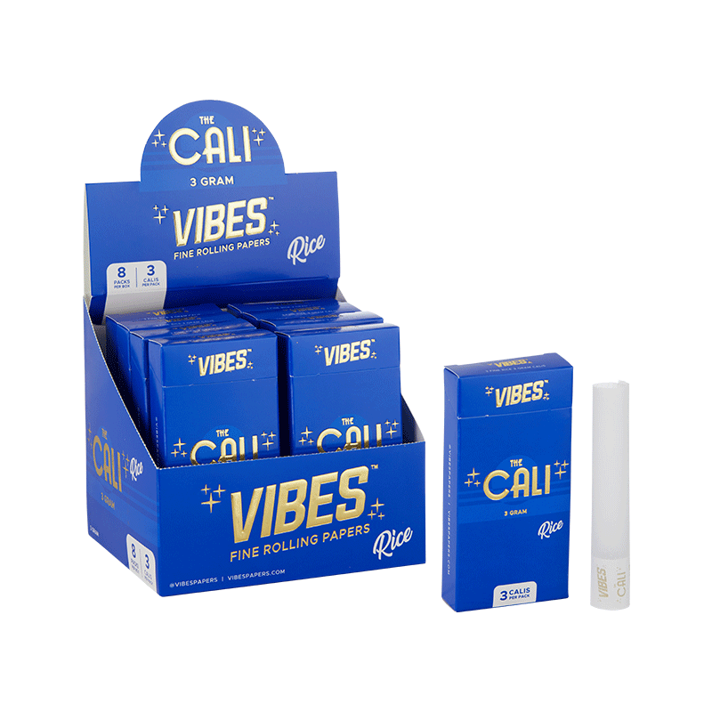 VIBES The Cali - 3 Gram Box Papers, Cones, and Wraps : Cones Vibes Rolling Papers 24pk Rice (Blue) cali3g