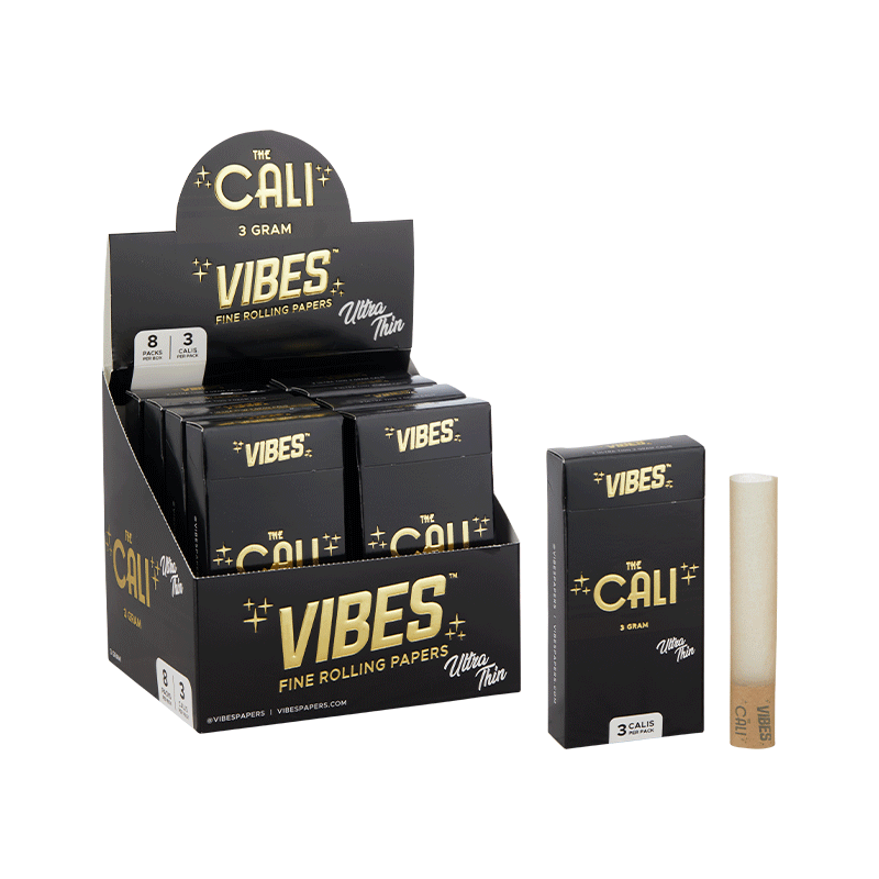 VIBES The Cali - 3 Gram Box Papers, Cones, and Wraps : Cones Vibes Rolling Papers 24pk Ultra Thin (Black) cali3g